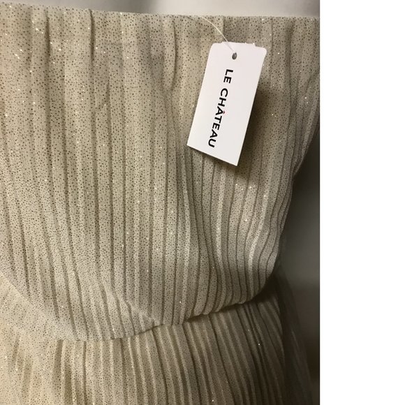 USA Le Chateau Sheer Sparkly Shimmer Chiffon Cold Shoulder Cream Ivory dress - Picture 4 of 4